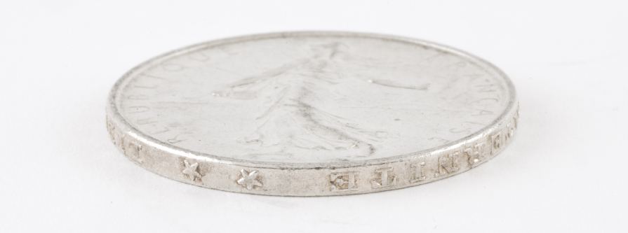 Tranche d'une pièce 5 francs semeuse argent
